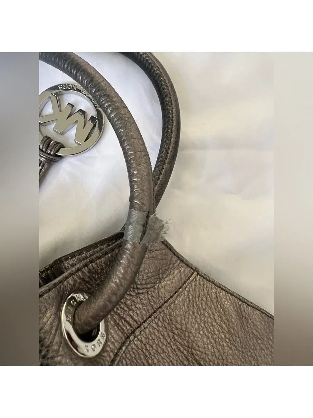 Michael Kors Large Pebbled Pewter Handbag.